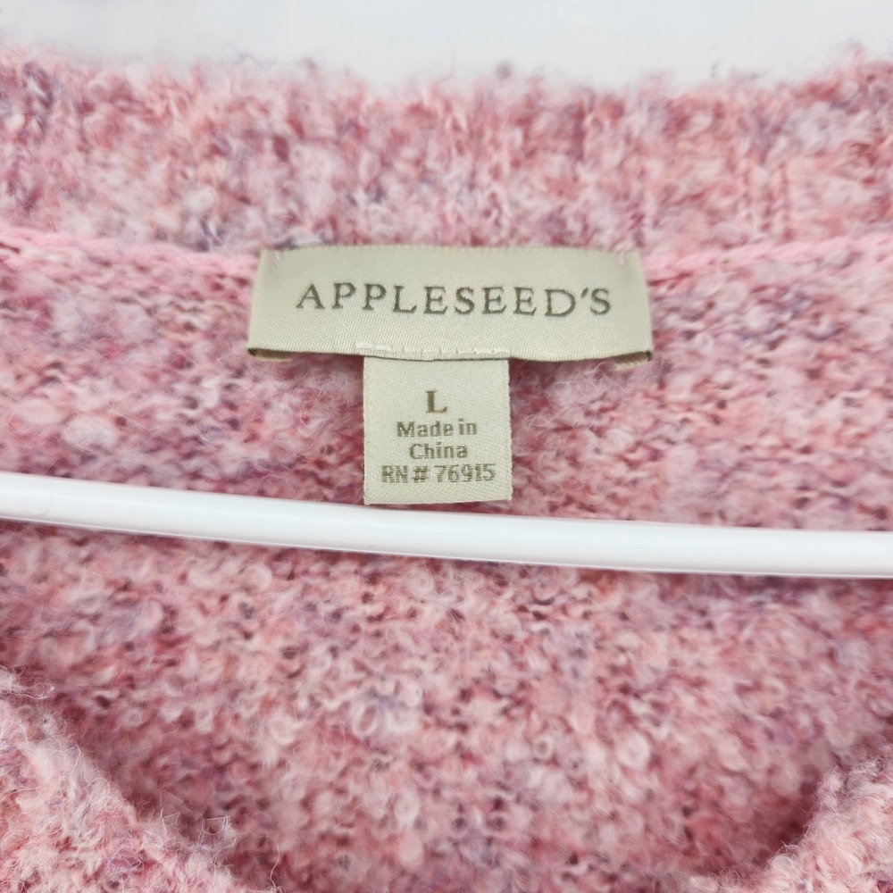Appleseeds Womens Large Pink Marled Boucle V-Neck Long Sleeve Knit Sweater Pull - Picture 4 of 5